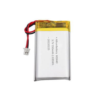 Kundenspezifischer leistungsstarker dünner wiederaufladbarer LiPo-Akku 3,7 V 550 mAh 602440