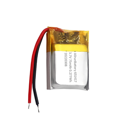 Dünner IoT-Akkupack, wiederaufladbarer kundenspezifischer 3,7-V-75-mAh-LiPo-Akku 651417